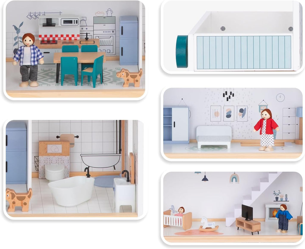 Wooden Doll House with Accessories DIY Large 3-Tier Pretend Play Toys with Elevators Toy for Kids