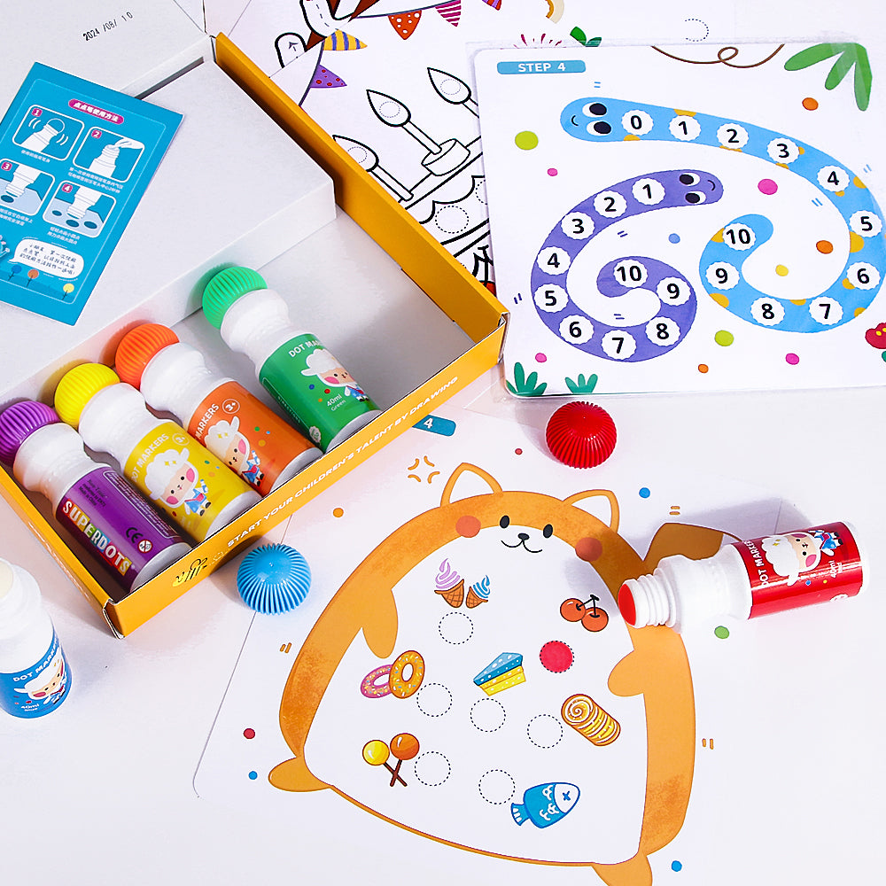 Superdots Dot Markers for Kids — Set of 6 Colors with Activity Booklet