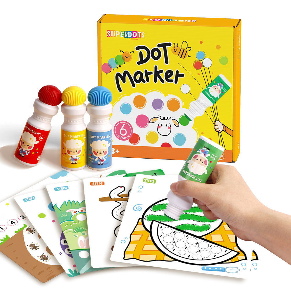 Superdots Dot Markers for Kids — Set of 6 Colors with Activity Booklet