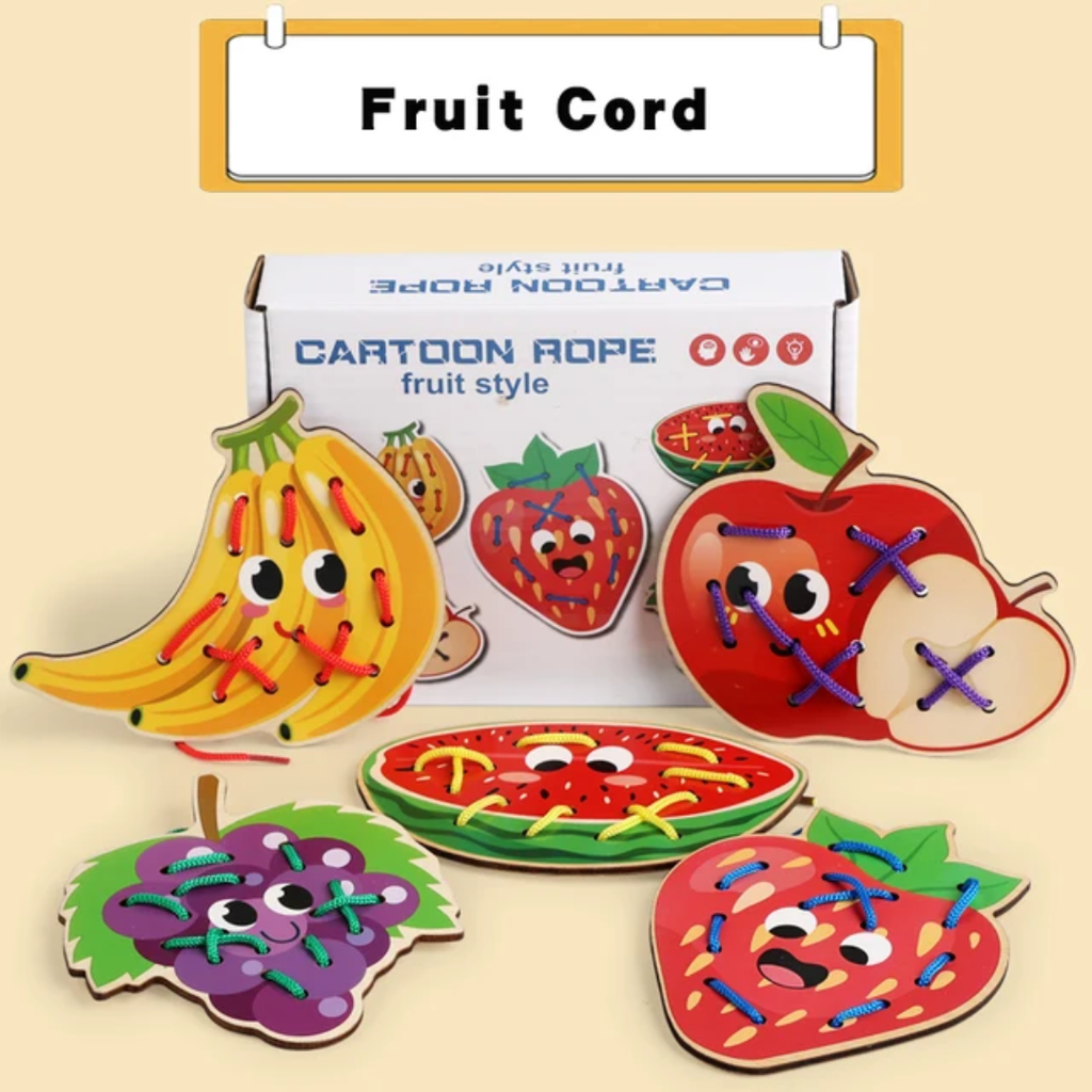 Wooden fruit threading game for kids – Montessori educational toy Lebanon