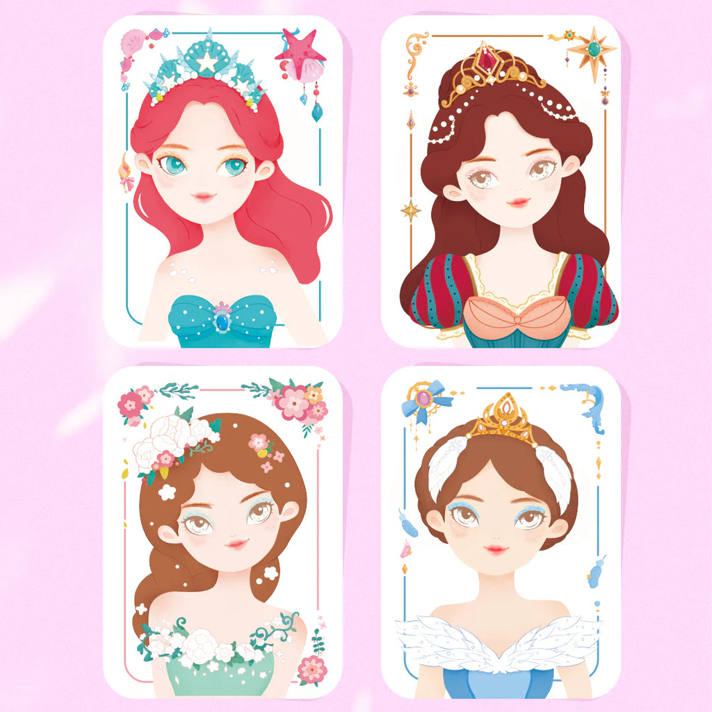 Three pages of high-quality decorative stickers including gems, bows, and princess accessories