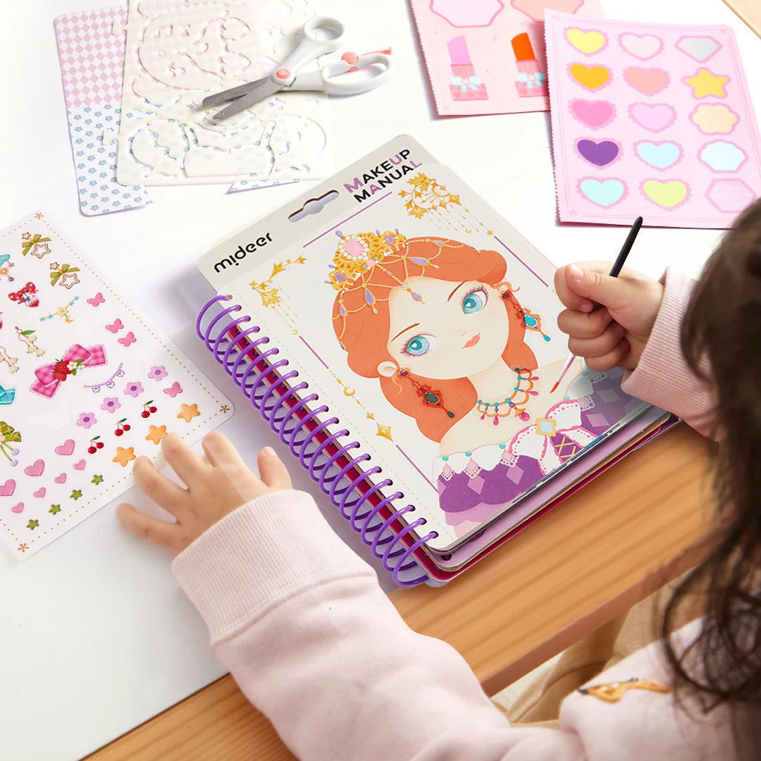 Realistic makeup simulation kit with water-activated paint and brushes for children