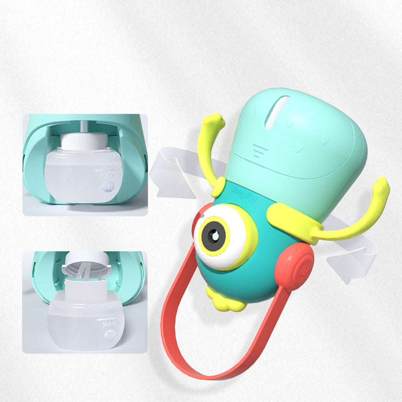 Monster Bubbles set including pink bubble machine and concentrated bubble solution refill