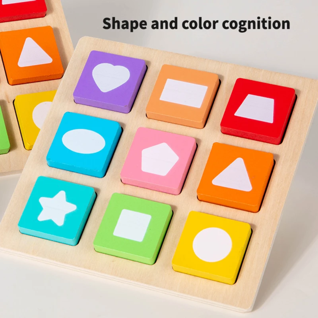 Durable plastic shape matching blocks with smooth edges for safe child play