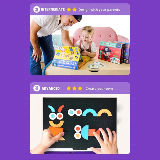 Close-up of a child styling the magnetic princess doll – Montessori-inspired creative play