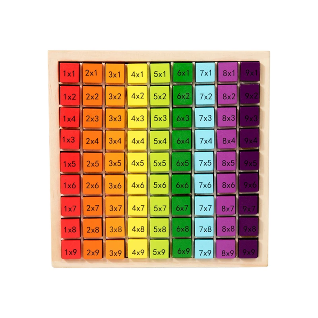 Wooden multiplication table board with colorful blocks – Montessori math toy Lebanon